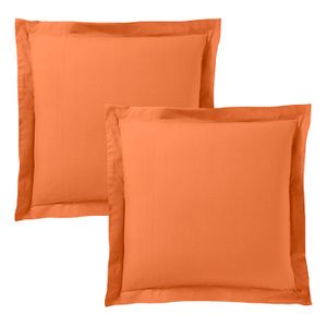 TAIE D'OREILLER Lot de 2 taies d'oreiller Orange 63 x 63 cm volant plat piqué / 100% Coton / 57 fils/cm²