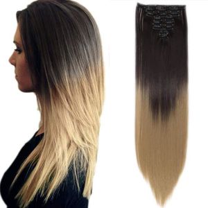 PERRUQUE - POSTICHE Extensions de cheveux Extension a Clip Tie and Dye [ 8 Pièces 18 Clips ] Fibres Résistant à Chaleur [66CM][Marron Foncé  313580