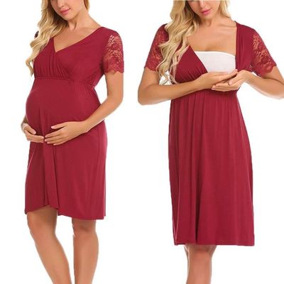 Robe Ete Femme Enceinte Maternit d allaitement Casual Robes de Chambre Enceinte Home Pure Color Rouge XS Rouge Cdiscount Pret a Porter