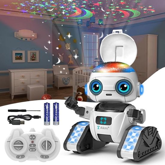 Robot Enfant Télécommandé – Projecteur Étoiles – Geste Contrôle – Danse/Lumières – Cadeau Anniversaire 4-8 Ans