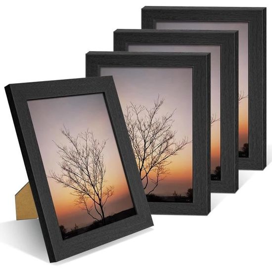 TOSAVGA 4 Pièces Cadre Photo 10x15cm, Bois, MDF, Classique, Vertical, Montage Sur Table