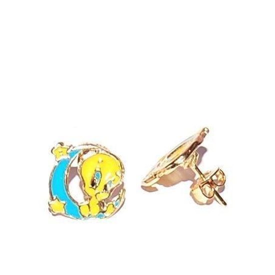 Boucles D'oreilles En Or 18 Carats (750‰) Motif Titi (Tweety Bird) - Poids 0,88 G - Occasion - Style Cartoon Vintage