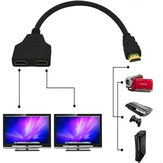 Câble Répartiteur HDMI 1 Mâle Vers 2 Femelles - 30 Cm, 1080p, Pour TV, Moniteur, Projecteur