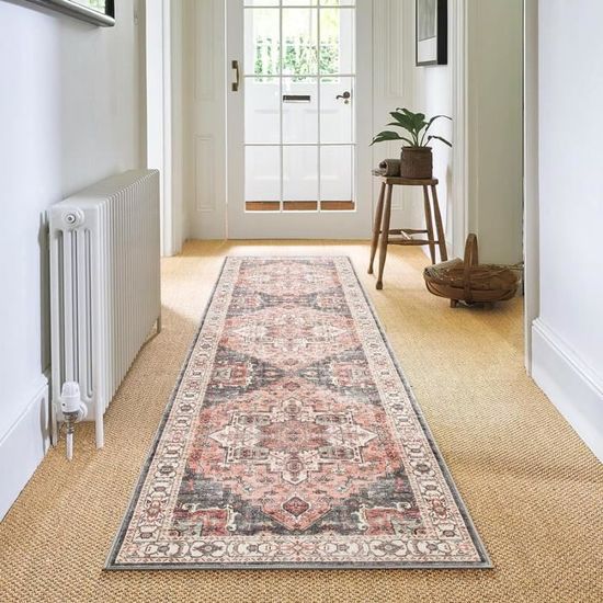 Tapis De Couloir 60x300cm Orumrud - Antidérapant Lavable - Motif Géométrique Vintage