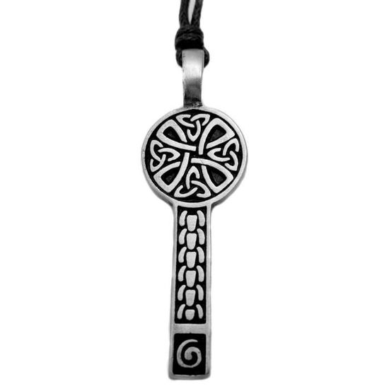 Pendentif Breton Vintage Croix Celtique – Argenté émaillé Vert – Ancien – Parfait état D'usage