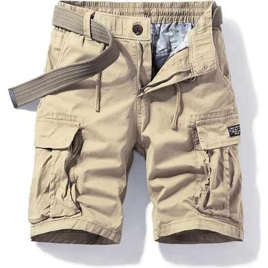 Bermuda pour homme - Short d'été léger et extensible - Pantalon de loisirs avec élastique - Coupe droite - Couleur unie - Avec poches - Tailles S à 3XL, vert, M
