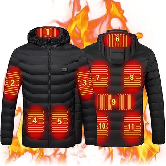 Veste chauffante - Mixte - Noir - 11 zones de chauffage - 10000mAh - 3 niveaux de temp?�rature 