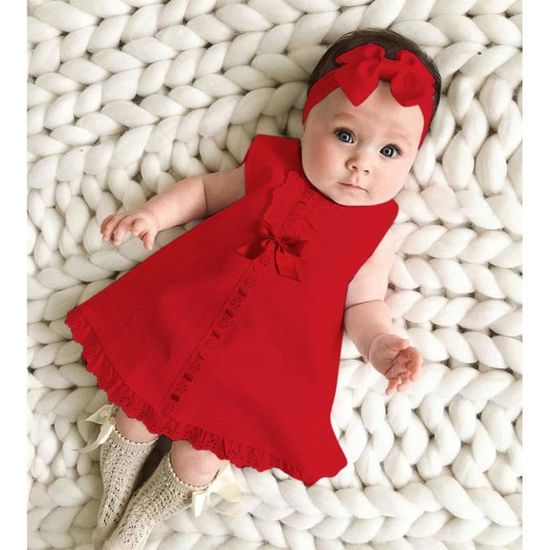 0 24 Mois Bebe Fille Robe sans Manche Tenue Mode Ete en Dentelle Blanc Rouge de mars Rouge de mars Cdiscount Pret a Porter