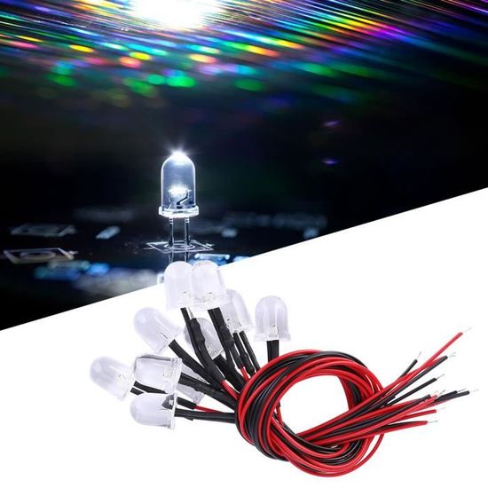 Lyeteung 50 Pièces 3mm 12V Diode LED Pré-Câblée Lumière, 10 Couleurs, 20cm Diodes Électroluminescentes Pré-Câblé 50 Pièces 3mm Plastique Support LED