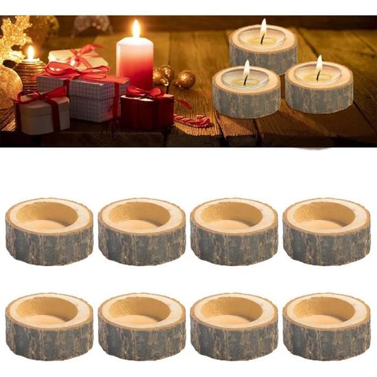 NTGRTY Lot De 8 Bougeoirs Bois Naturel - Décoration Mariage Champêtre, Saint-Valentin, Noël - Photophores Rustiques
