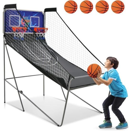 GOPLUS Jeu de Basketball Arcade Pliable, 2 Paniers et 4 Ballons, 8