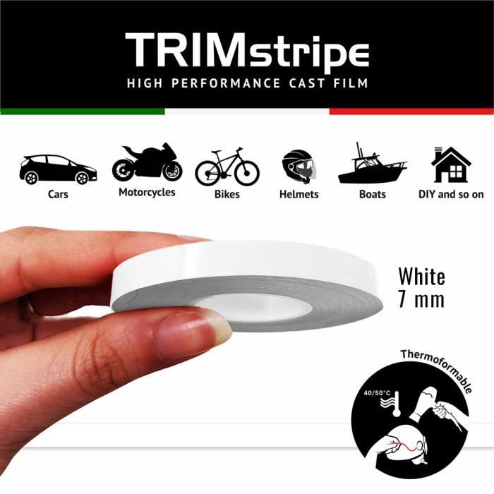 Trim Stripes Bandes Adhésives pour Voitures, Blanc, 7 mm x 10 mt