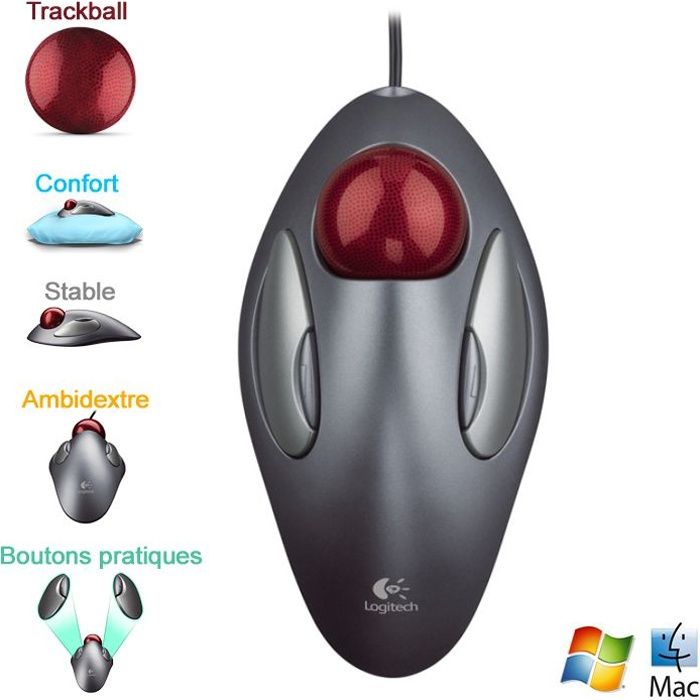 Souris à Boule USB Logitech OEM M-UK96A - Pour Windows 98 à 10 - DPI 2000 - Neuf
