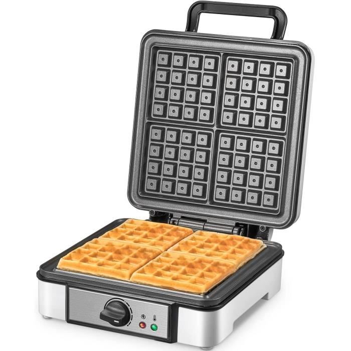 Gaufrier Croque Monsieur, Appareil a Gauffre Antiadhesive, Gaufrier 4 Gaufres, Machine à Gaufres Belge, Voyants LED et Thermost A17