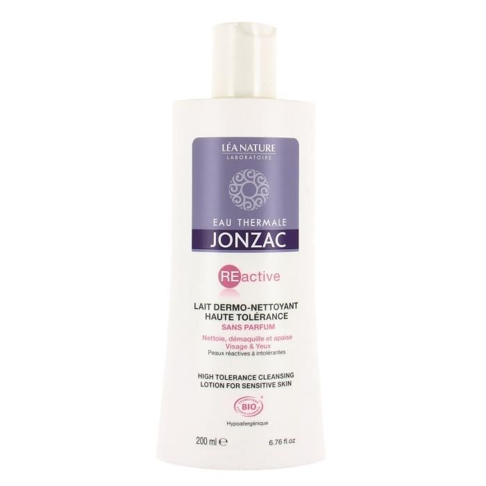 EAU THERMALE JONZAC Lait dérmo-nettoyant Réactive - Haute tolérance - Sans parfum - Visage & yeux - 200 ml