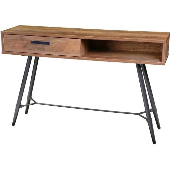 CONSOLE BOIS FONCE AVEC PIED EN METAL NOIR 120X30X77CM - HAMILTON