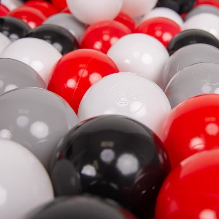 KiddyMoon 100 ∅ 7Cm L'ensemble De Balles Plastique Pour Piscine Enfant Fabriqué En EU, Gris/Blanc/Rouge/Noir