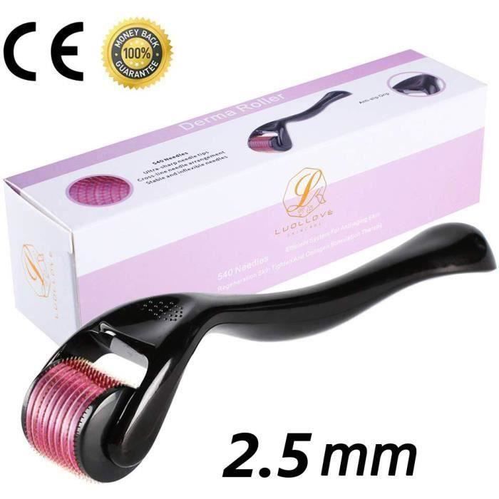 Breett Dermaroller 2.5mm 540 Titanium Roller Micro Aiguille pour Stimule Repousse Cheveux Pousse Barbe, Réduit la Perte de Cheveux