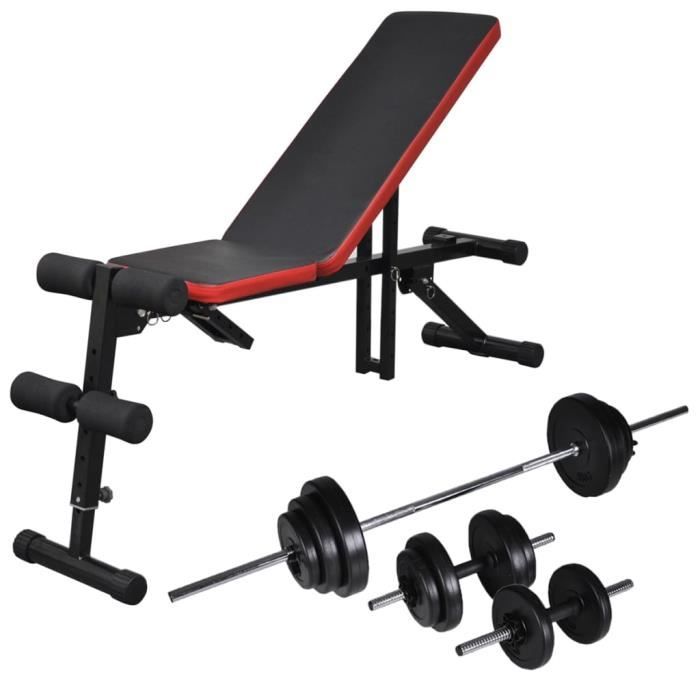 Banc d'entraînement réglable -Station de Musculation 125 x 35 x 50 cm (L x l x H)BANC DE MUSCULATION avec jeu d'haltères 30,5 kg