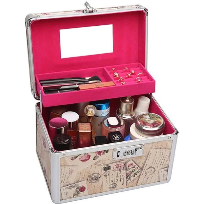 Vintage Vanity Case Rigide Mallette À maquillage Coffre cosmÉtique BoÎte de rangementpour Bijoux et produits de maquillage