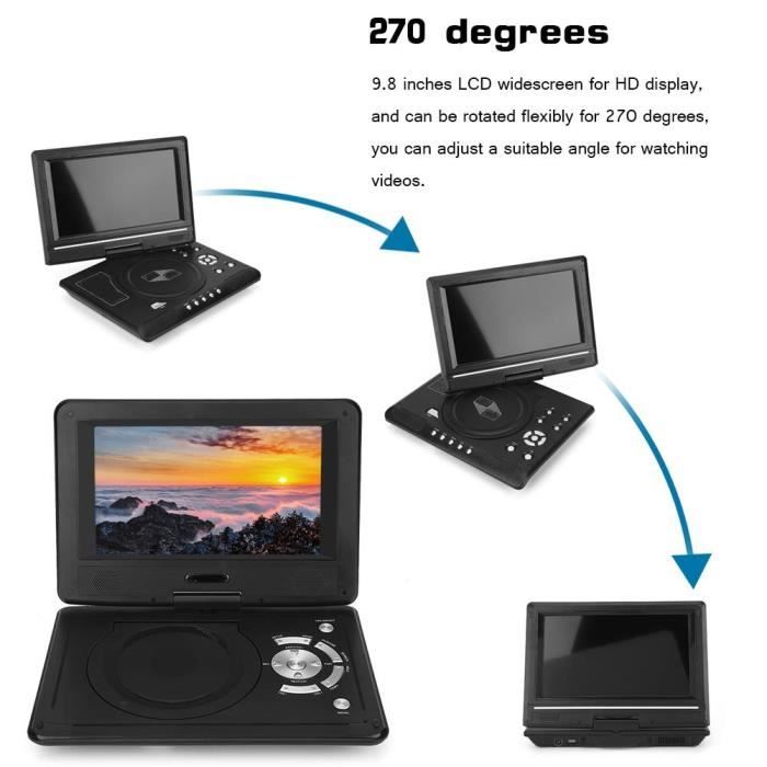 Qiilu lecteur DVD de jeu Portable HD 9.8 `` écran LCD lecteur DVD jeu lecteur TV récepteur radio FM avec prise ue