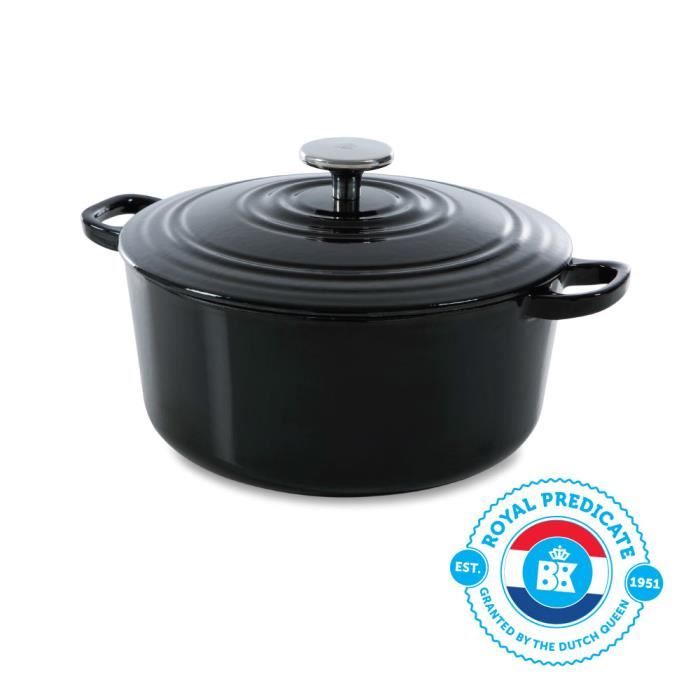 BK Cookware H6071.528 BK Bourgogne Cocotte en Fonte Ronde - 28 cm - 6.7L - Revêtement émaillé - Couvercle avec Anneaux