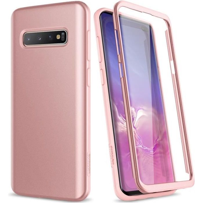 GrandEver Coque Samsung Galaxy S10 Plus Housse de Protection + Protection d'écran mince Bumper Antichoc Anti-rayures Or Rose