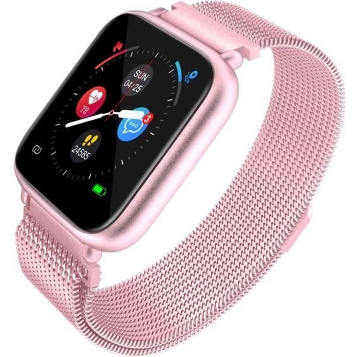 Montre Connectée Femme Homme, IP68 Etanche Smartwatch Touche Complète Bluetooth Bracelet multifonction avec Deuxième Mètre UI Rose