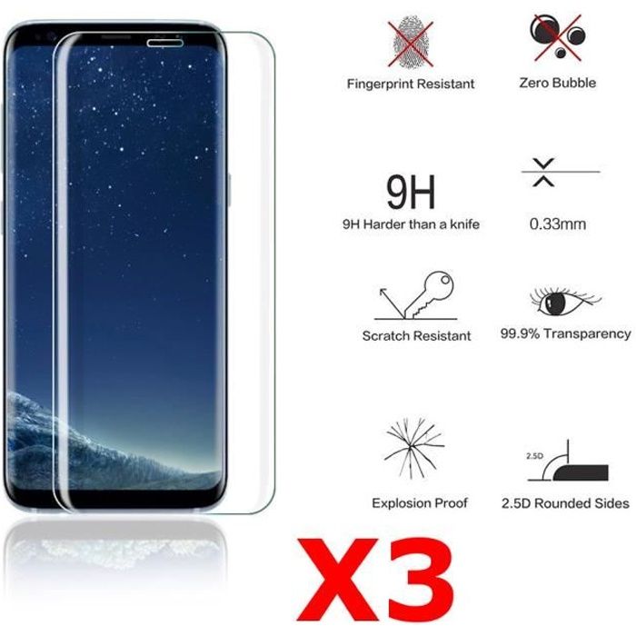 X3 Protection écran Curve pour Samsung Galaxy S8 Plus , Verre Trempé Incurvé Ultra Clair et Résistant Film Protecteur