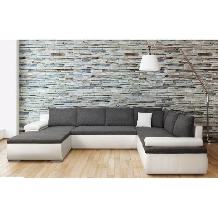 Canapé d'angle convertible CESARO u 7 places gris et blanc