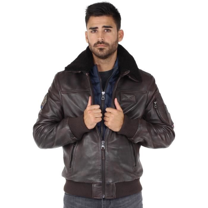 Blouson Redskins Rafal Ycon en cuir ref_trk42319-marron