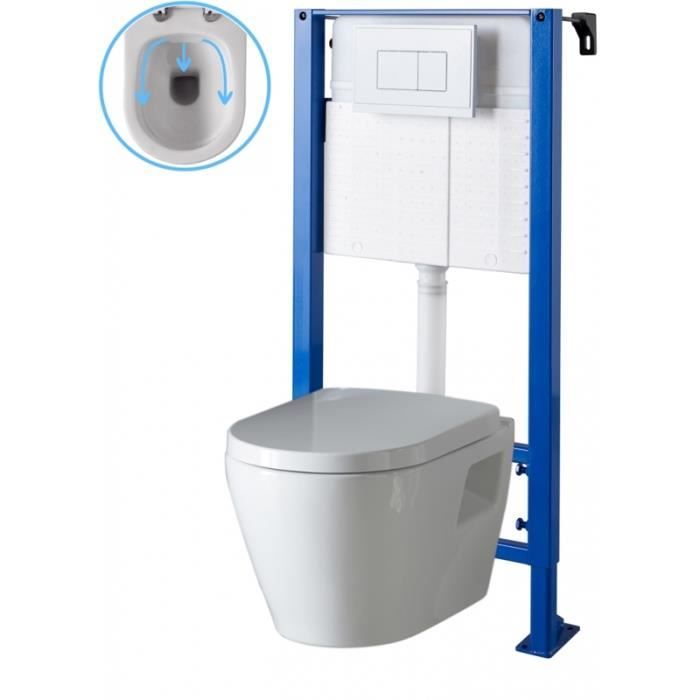 Pack wc suspendu bâti autoportant NF et cuvette sans bride