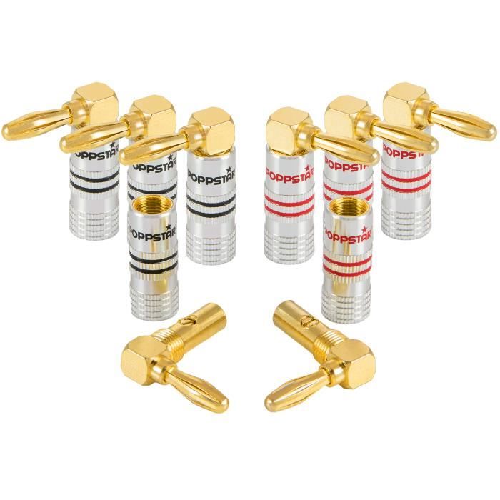 Poppstar fiches banane coudé, pour les câbles de jusqu'à 4 mm carré vissage ou 6 mm carré soudure, 24k contacts plaqués or, 8 pièce