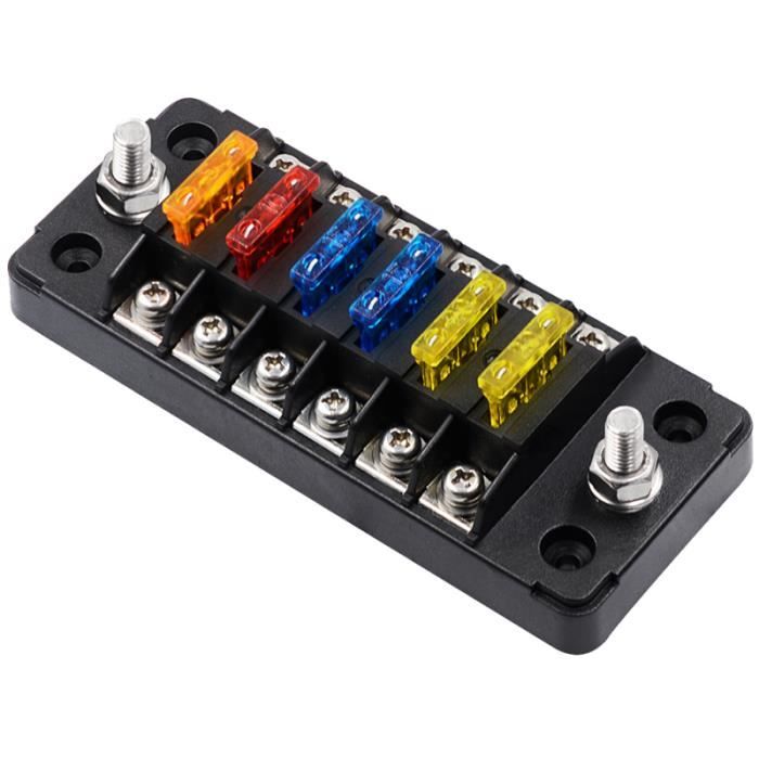 1 boîte à fusibles de voiture Pc avec autocollant ignifuge 6 voies porte-fusible principal pour véhicule automatique FUSIBLES