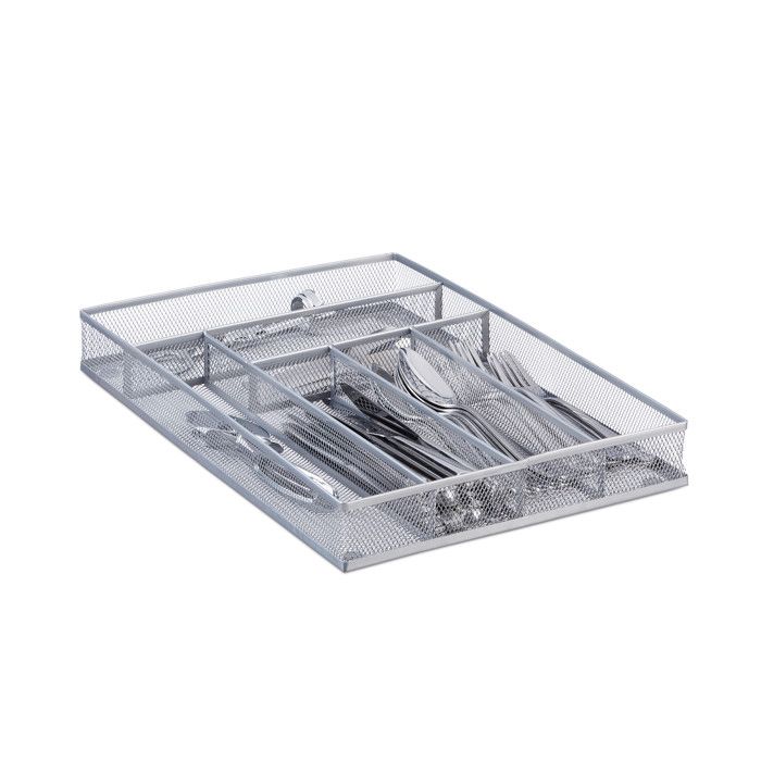 Relaxdays Range-couverts mailles acier métal boîte à couverts bac à couverts HxlxP: 5,1 x 28,6 x 40,6 cm - 4052025952808