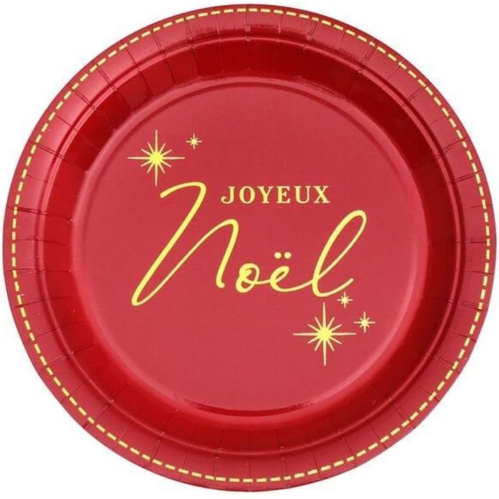 Assiette joyeux Noël rouge et dorée en matière carton (x10) REF/6967