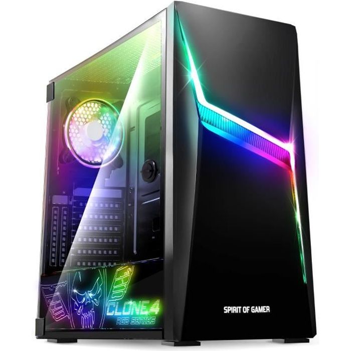 SPIRIT OF GAMER – Boitier PC Gamer Clone 4 ARGB - Moyen Tour ATX, Micro-ATX, ITX