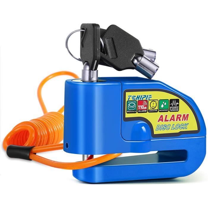 Tchipie Antivol Moto Bloque Disque avec Alarme de 110dB, Antivol Scooter Bloc Disque Moto Alarme pour MotoVéloScooter (bleu)