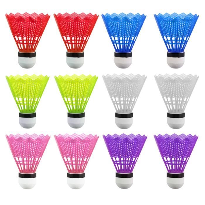 Volants multicolores de couronne en nylon stable 12pcs pour l'entraînement KIT BADMINTON - PACK BADMINTON - ENSEMBLE BADMINTON