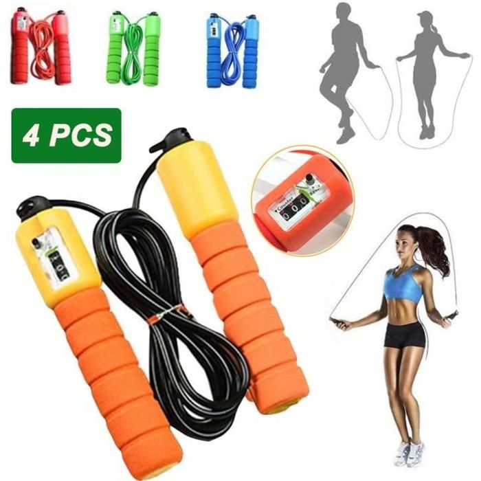 4PCS Corde à Sauter - Jump Skipping Rope Compteur intégré Réglable Câble pour Fitness, Boxe, Gym, Aérobie