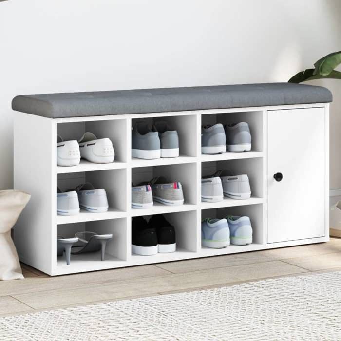vidaXL Banc à Chaussures Banquette de Rangement avec Siège Meuble à Chaussures avec Coussin Moderne Blanc 102x32x50 cm 835089