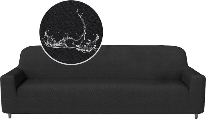 Housse De Canapé 1 Place Extensible Avec Accoudoirs - Tissu Antidérapant Gris Foncé, Lavable Machine, Protège Et Rénove