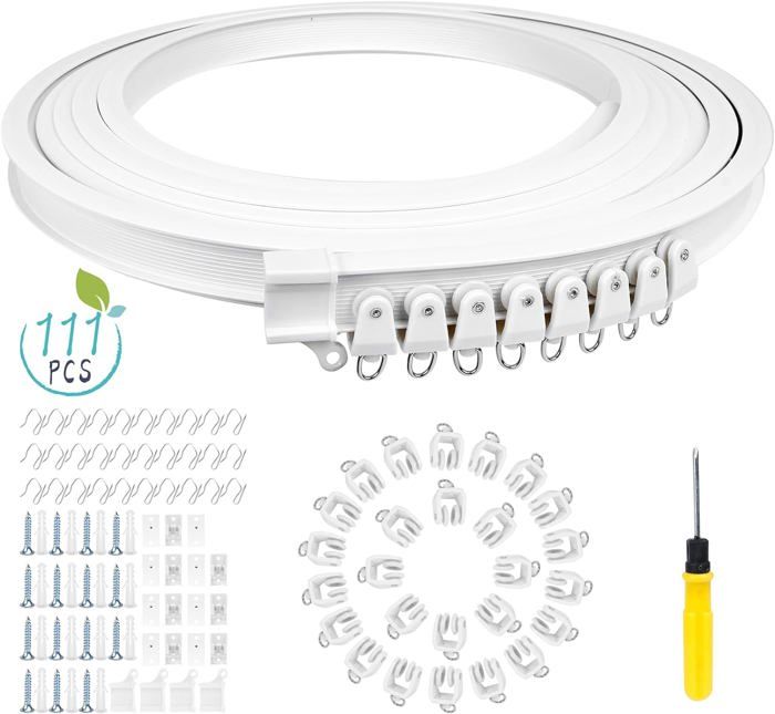 Tringle à rideau de plafond, séparateur de pièce, support de plafond, livré avec rail, crochets à rouleaux, matériel d'installation, pour 3,7 m à 5,5 m (blanc