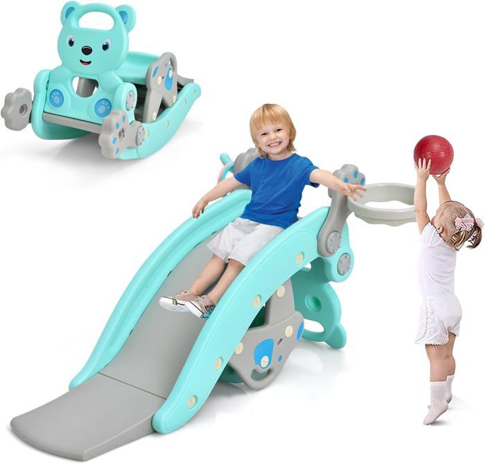 COSTWAY Cheval à Bascule Pour Tout-petits De 1 à 3 Ans, Voiture Jouet Avec Rangement Cache Roues Et Planche D Equilibre Amovible