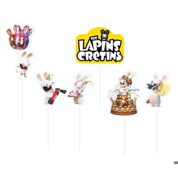 Piques à gâteau - PTIT CLOWN - Lapins Crétins - Lot de 6 - Plastique - 20 cm