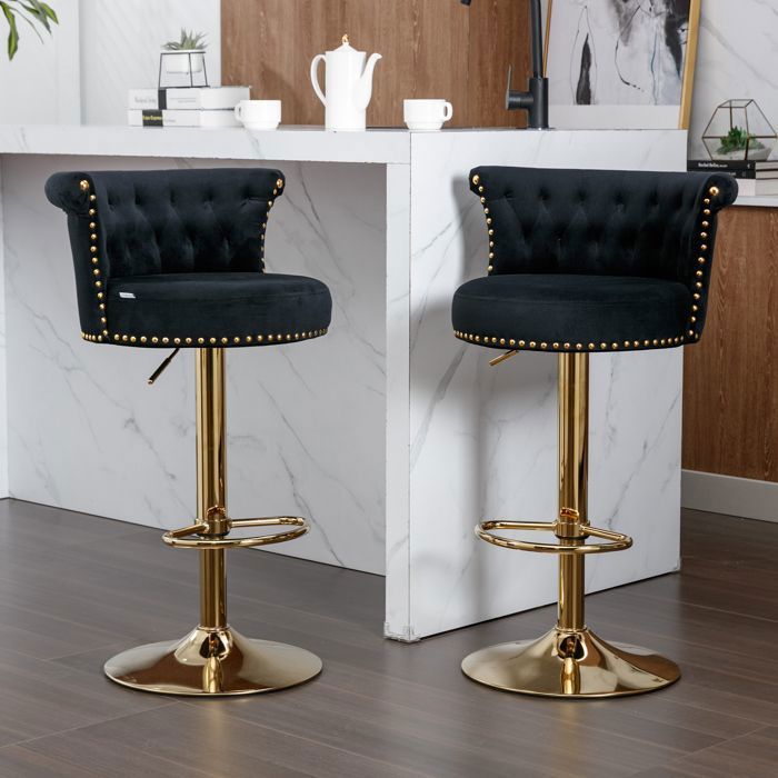 Tabouret De Bar Lestarain Avec Dossier - Réglable En Hauteur Et Pivotant 360° - Noir