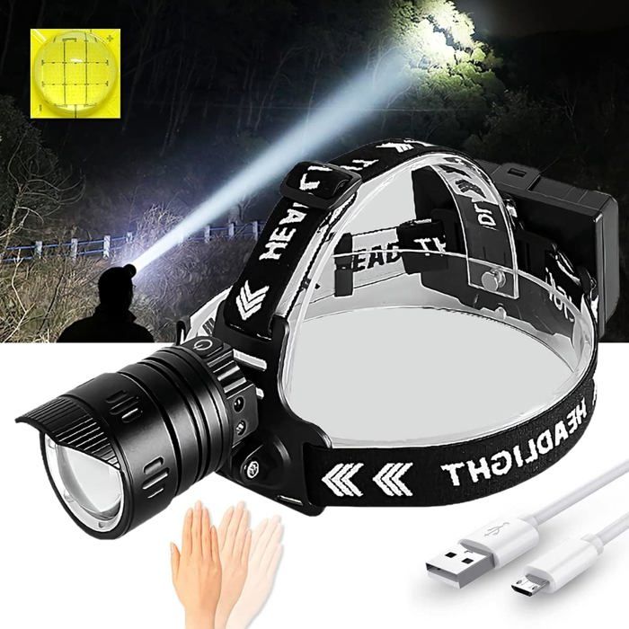 Lampe Frontale Super Brillante 10000 Lumens Lampe frontale XHP90.2 Rechargeable USB avec Capteur de Mouvement 3 Modes Déclairage