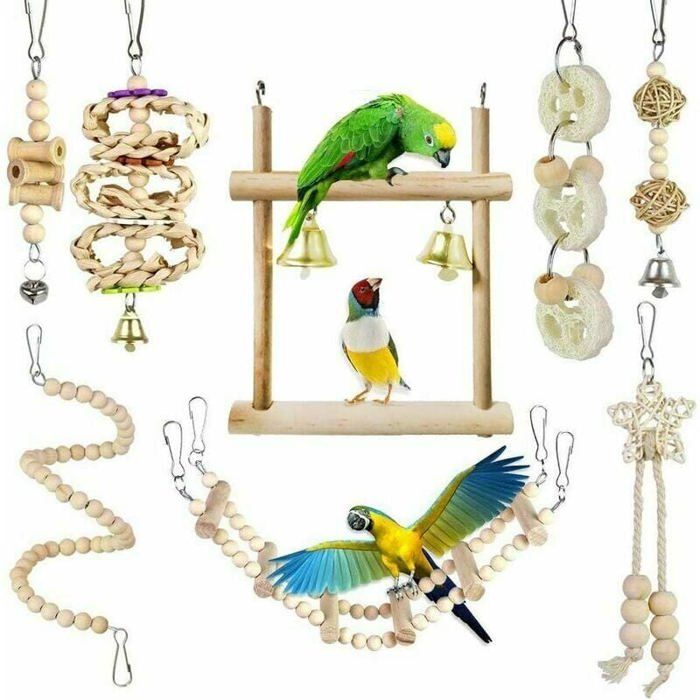 Meilleurs prix pour Jouets à Mâcher Oiseaux, Lot 8, Hamac, Balançoire, Cloche, Perruches