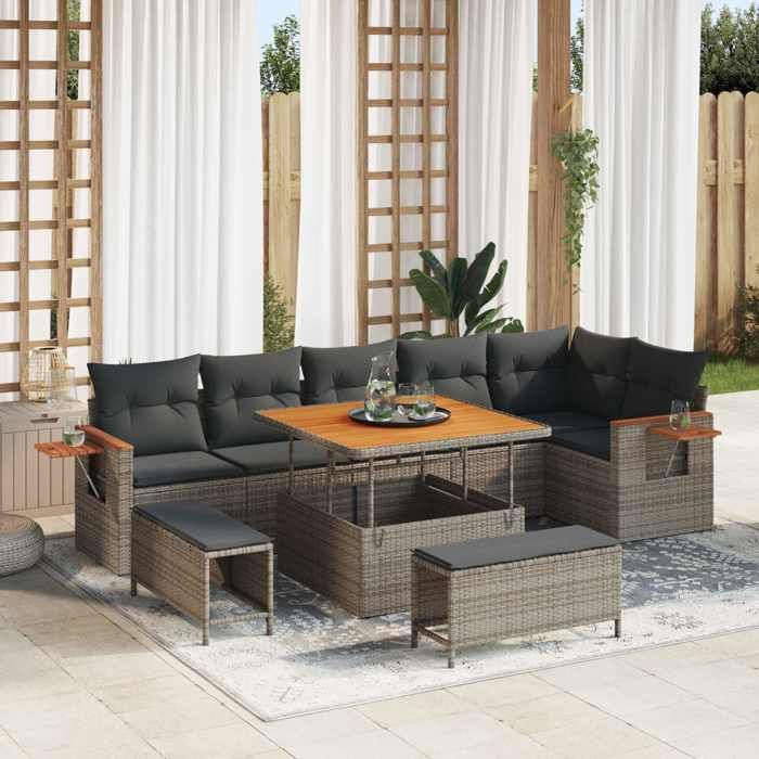 vidaXL Ensemble de canapé de jardin 9 pcs polyrotin - vue 4