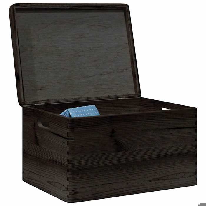 BEST-HOME Boîte en bois avec couvercle et poignées noir bois pin massif nvq1851